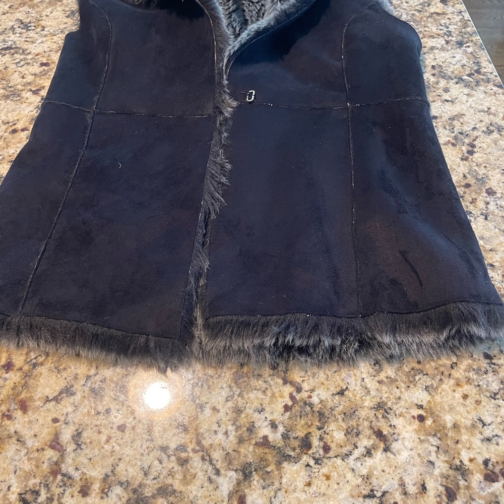 White House Black Market Black Faux Fur Vest